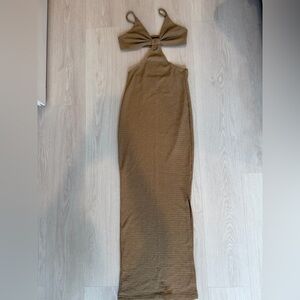 Brown Textured Cutout Maxi Dress